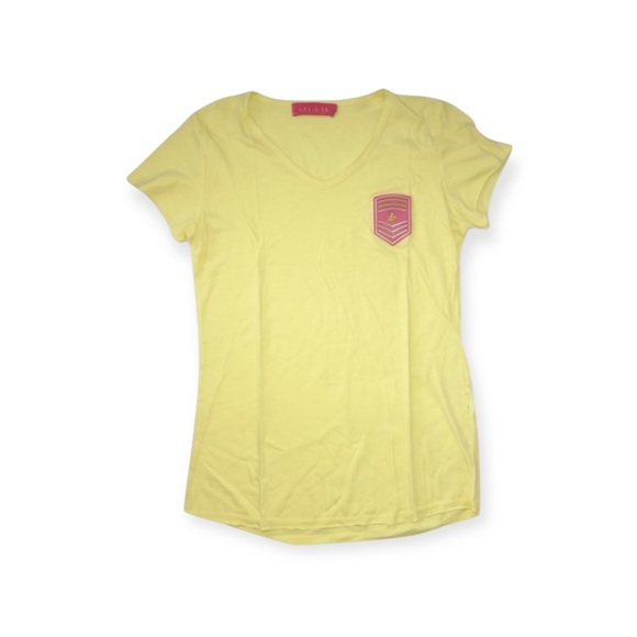 new me.n.u ☺︎︎ Star Stripe Patch T Shirt ☺︎︎ Sun Yellow ☺︎ Girl Small ☺︎ 5 6 6X - Picture 2 of 16